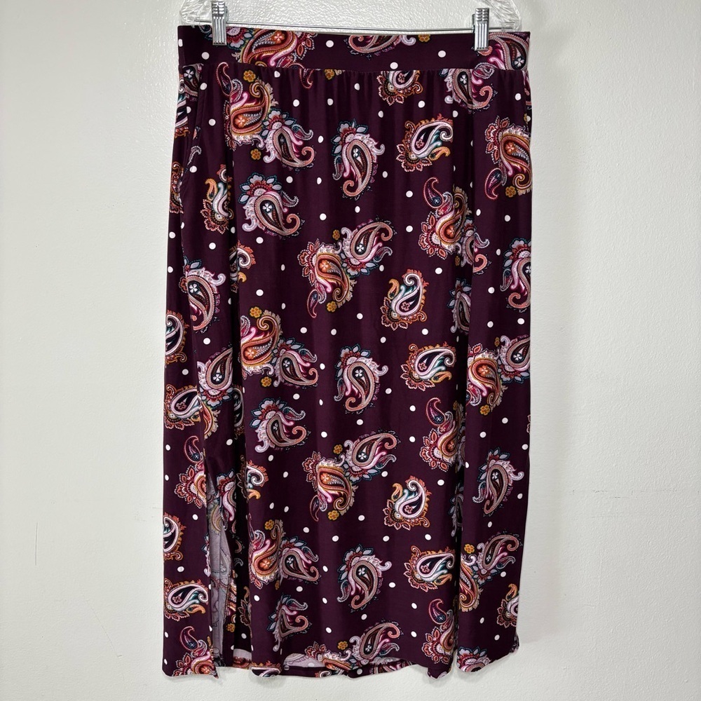 Terra & Sky Polkadot Paisley Print Pull On Midi Skirt W/ Pockets Size 1X